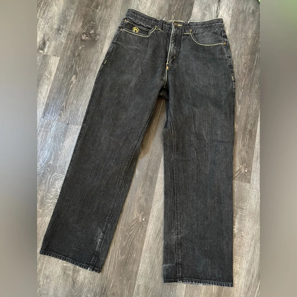 Eight 732 vintage denim embroidered baggy Y2K jeans gold blue oversized fit 36 - Picture 10 of 10